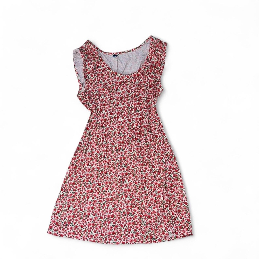 Old Navy Floral Fit & Flare Dress Womens L Pink Red Sleeveless A-Line Summer